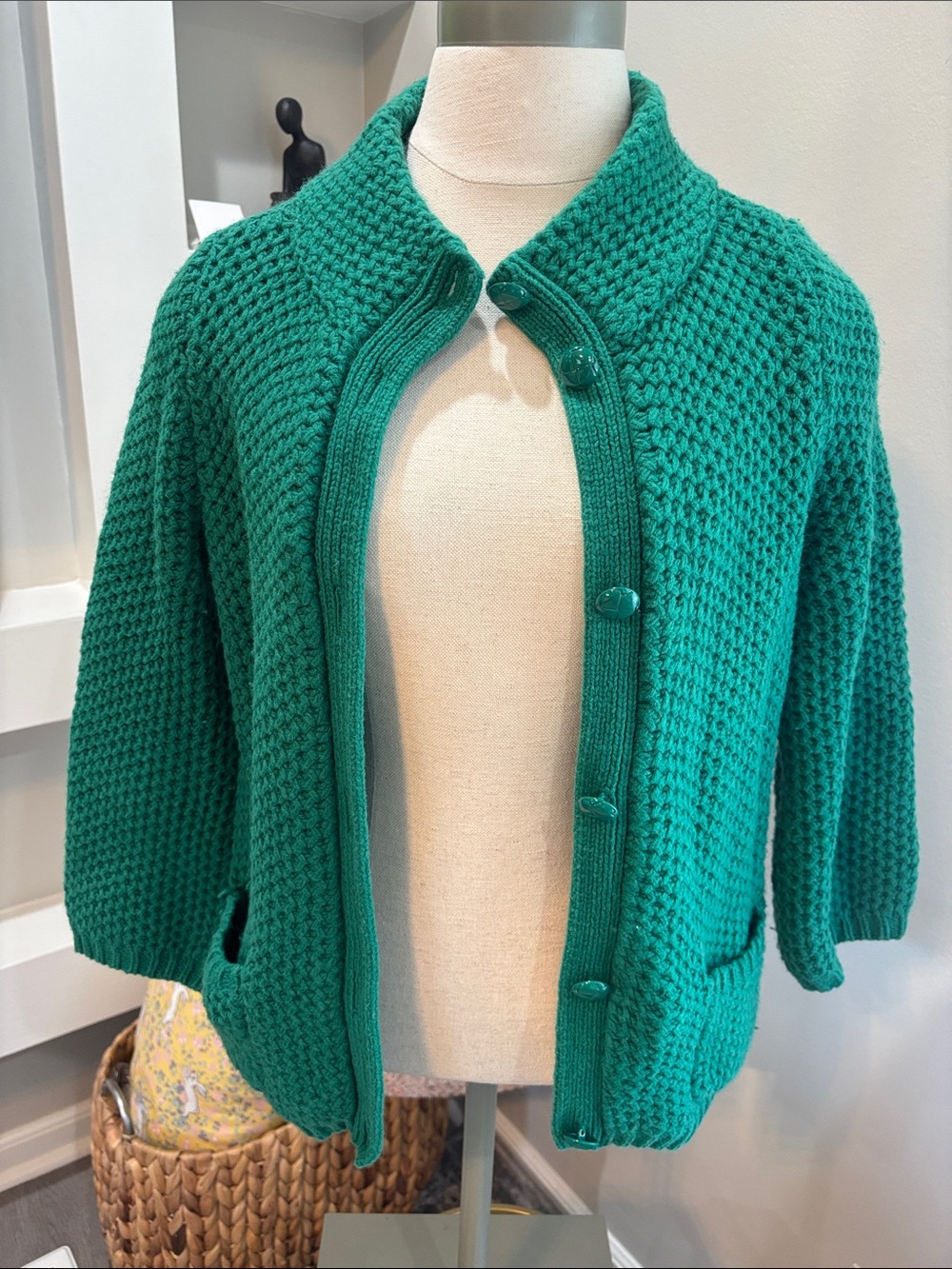 Talbots Emerald Green Chunky Knit Button Cardigan